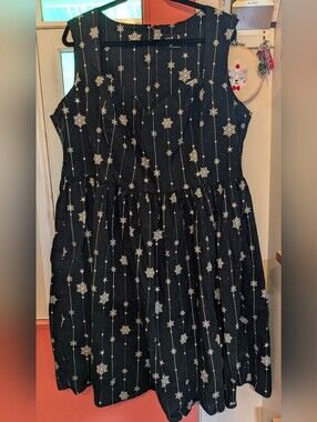 Hell Bunny Black Dress with Snowflake Print Cotton 5XL